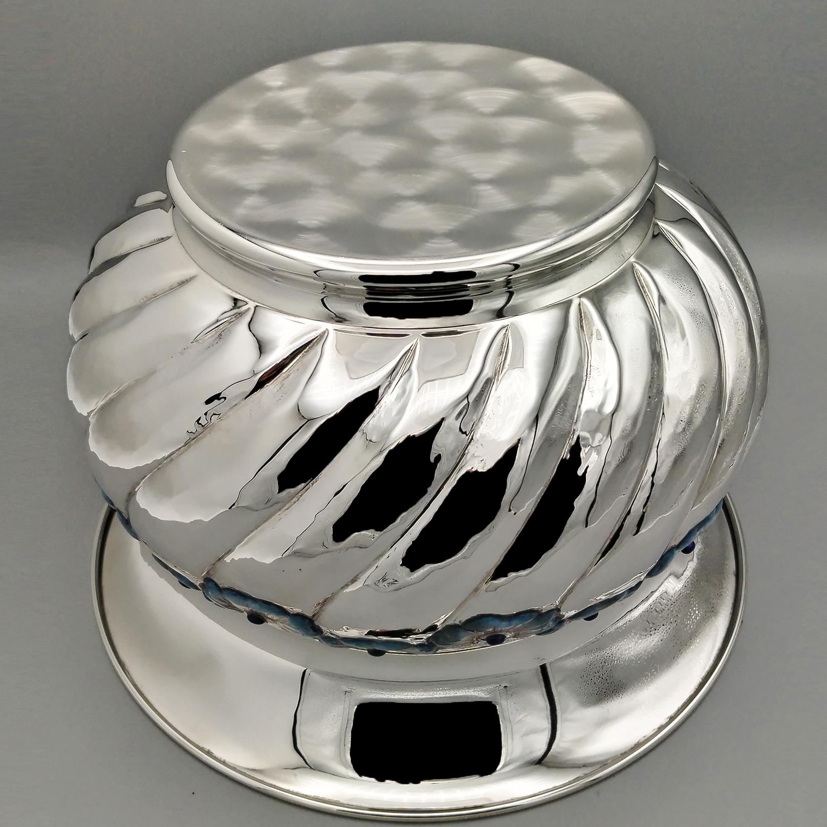 Porte-pot de fleurs en argent sterling italien du 20e siècle 