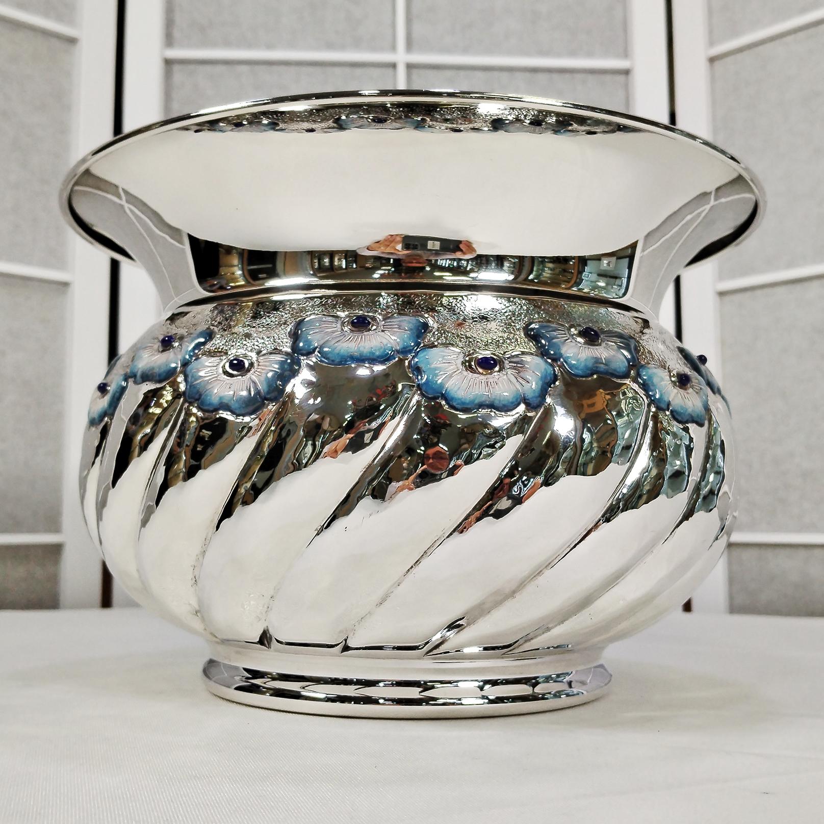 Porte-pot de fleurs en argent sterling italien du 20e siècle 