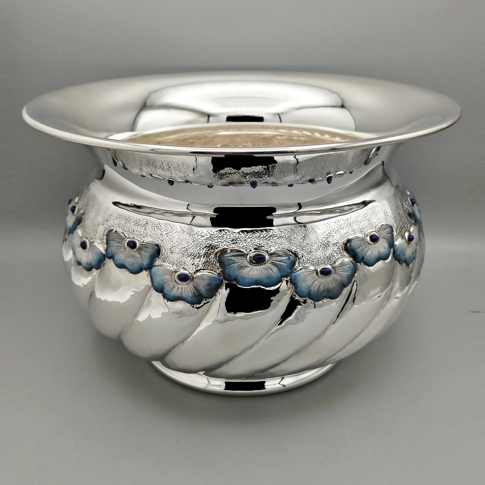 Porte-pot de fleurs en argent sterling italien du 20e siècle 
