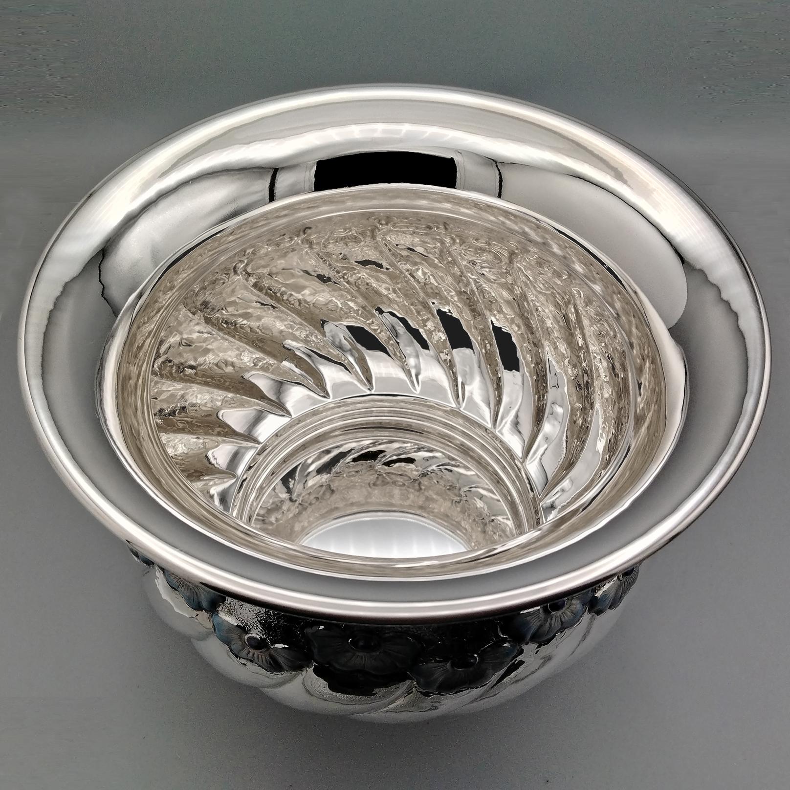 Porte-pot de fleurs en argent sterling italien du 20e siècle 