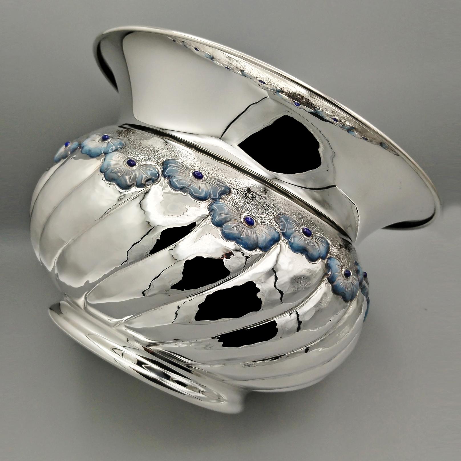 Argent sterling Porte-pot de fleurs en argent sterling italien du 20e siècle 