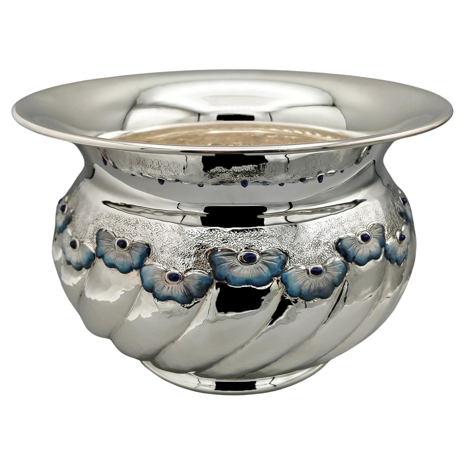 Porte-pot de fleurs en argent sterling italien du 20e siècle "Cachepot". en vente