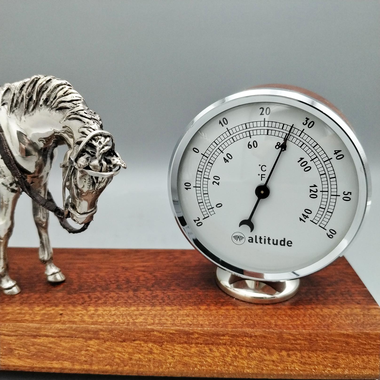 20. Jahrhundert Italienisch Sterling Silber Pferd  und Thermometer im Holzsockel (Sonstiges) im Angebot