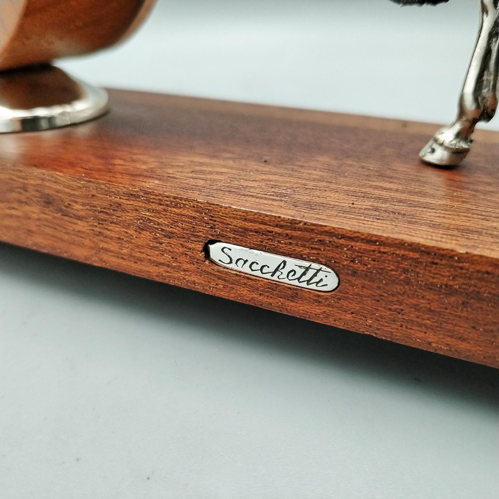20. Jahrhundert Italienisch Sterling Silber Pferd  und Thermometer im Holzsockel im Zustand „Hervorragend“ im Angebot in VALENZA, IT
