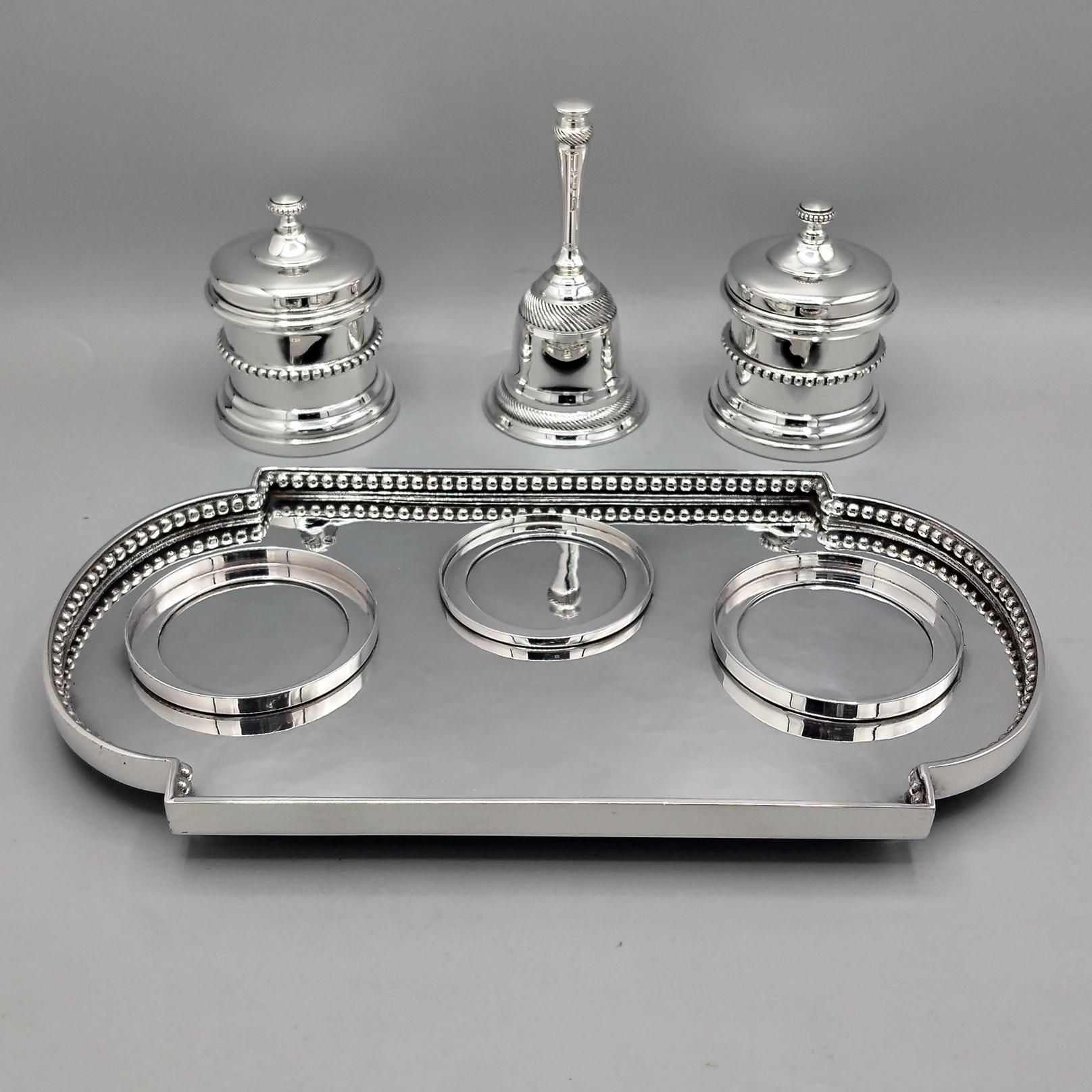 XX Century Italian Sterling Silver Inkstand with table bell in vendita 3