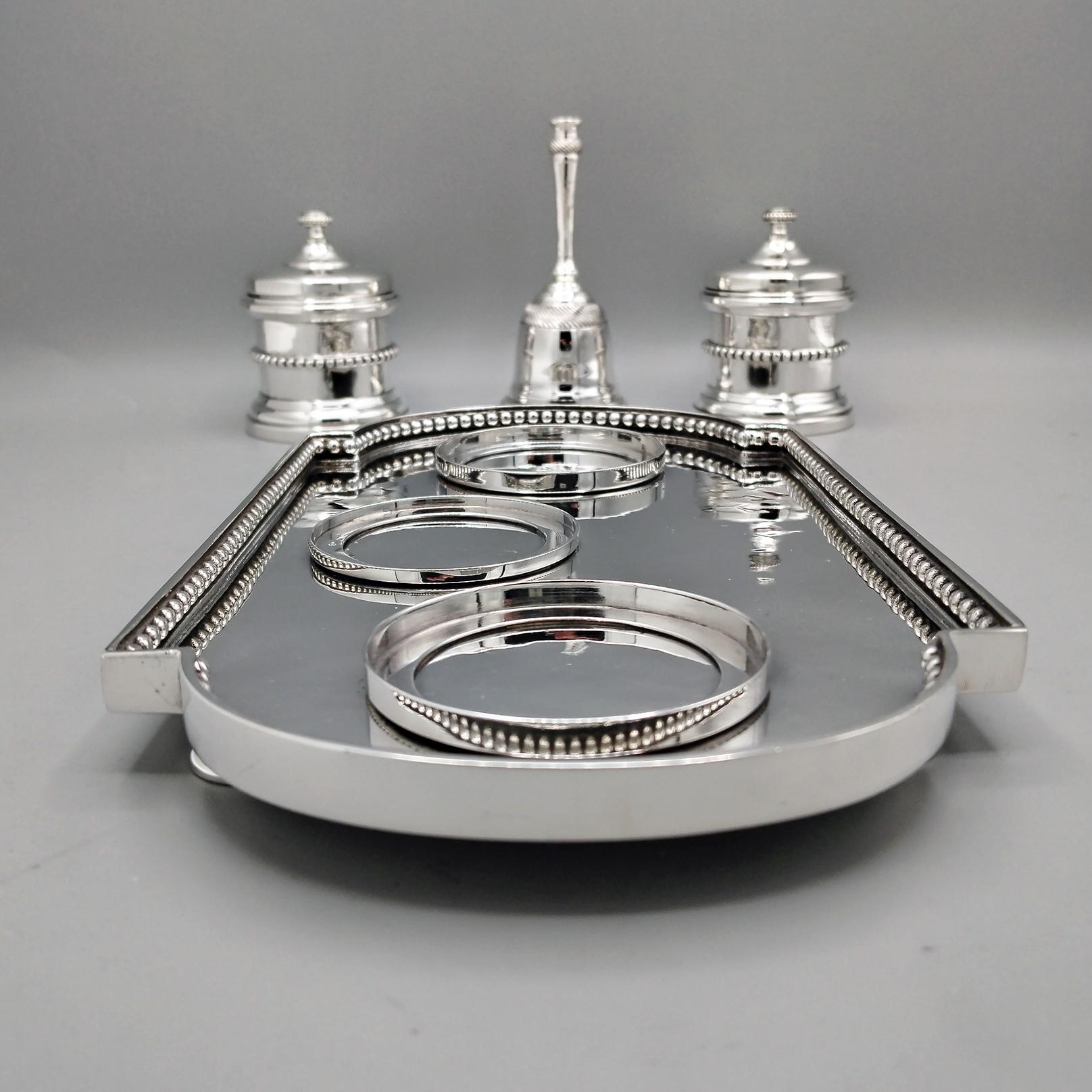 XX Century Italian Sterling Silver Inkstand with table bell in vendita 4