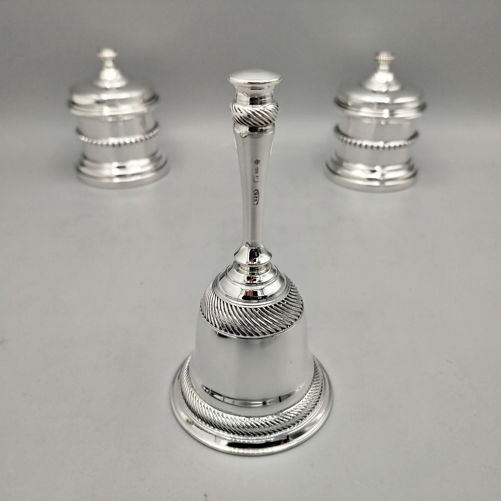 XX Century Italian Sterling Silver Inkstand with table bell in vendita 5