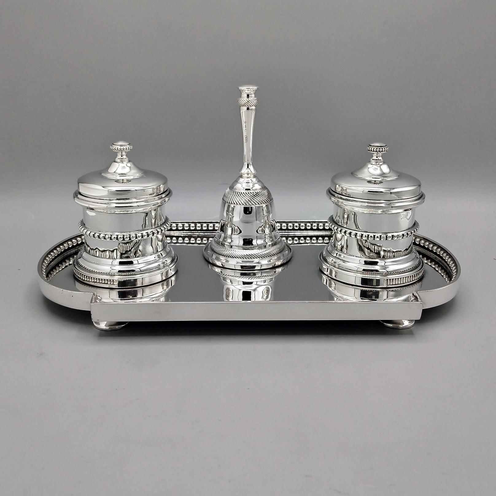 XX Century Italian Sterling Silver Inkstand with table bell in vendita 9