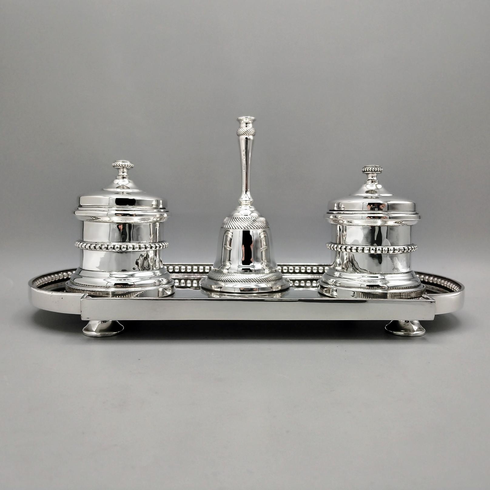 Altro XX Century Italian Sterling Silver Inkstand with table bell in vendita