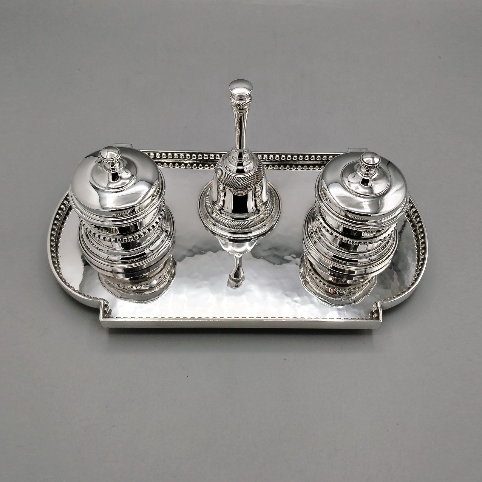 Forgiato XX Century Italian Sterling Silver Inkstand with table bell in vendita