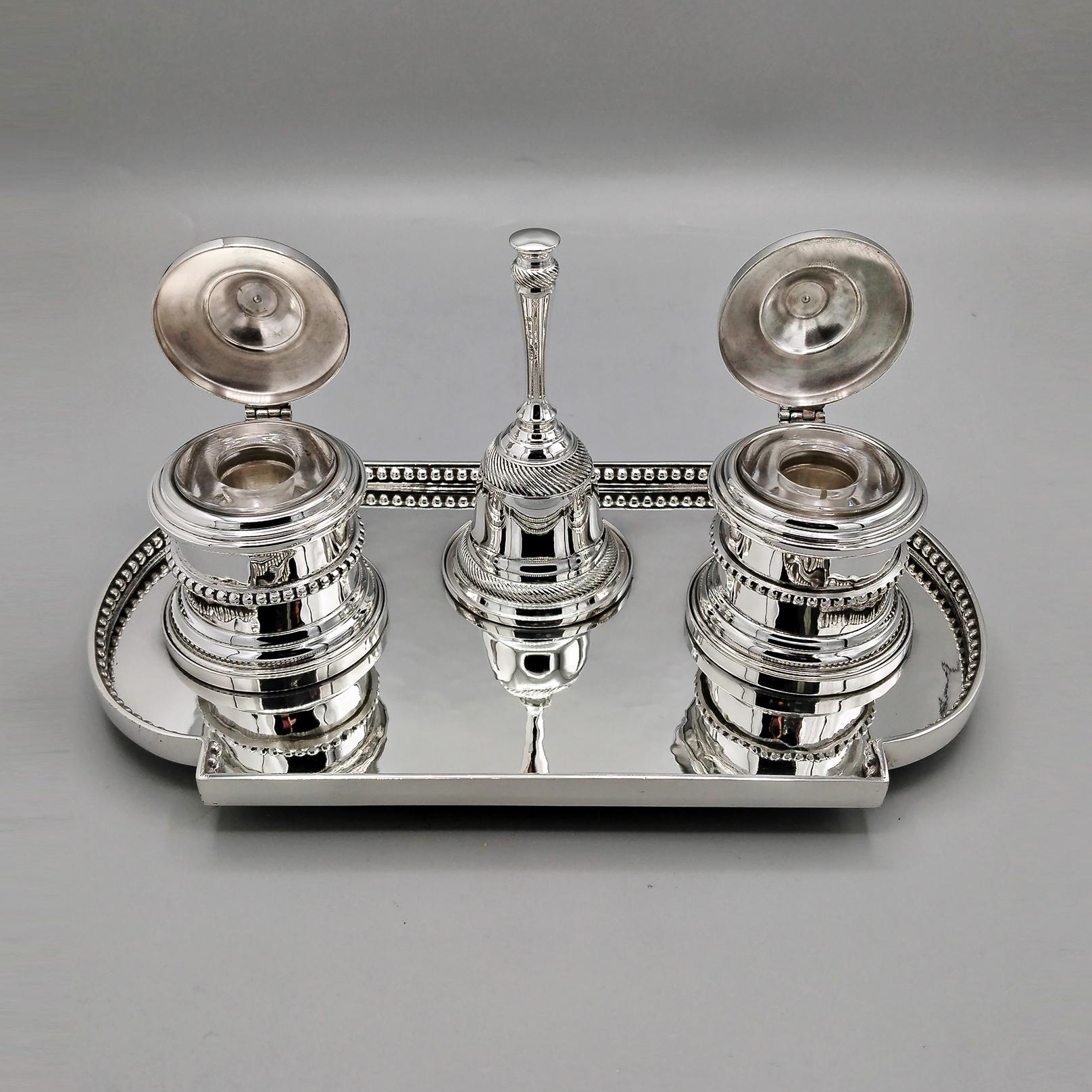 XX Century Italian Sterling Silver Inkstand with table bell In condizioni ottime in vendita a VALENZA, IT