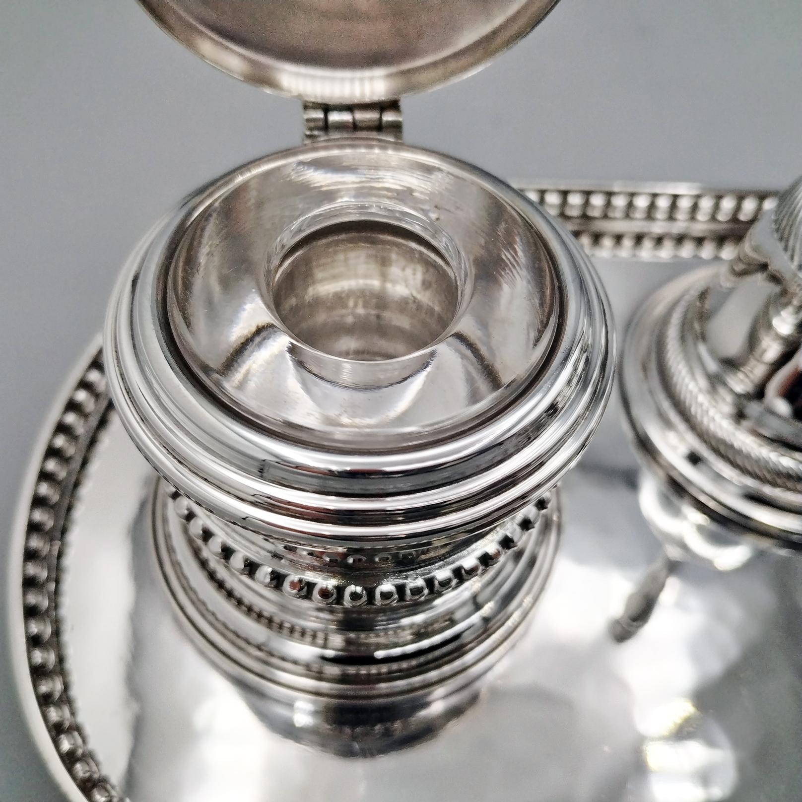 Mid-20th Century XX Century Italian Sterling Silver Inkstand with table bell in vendita