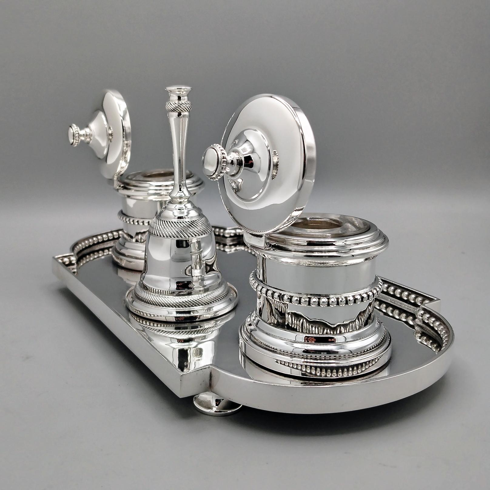 Argento 925 XX Century Italian Sterling Silver Inkstand with table bell in vendita