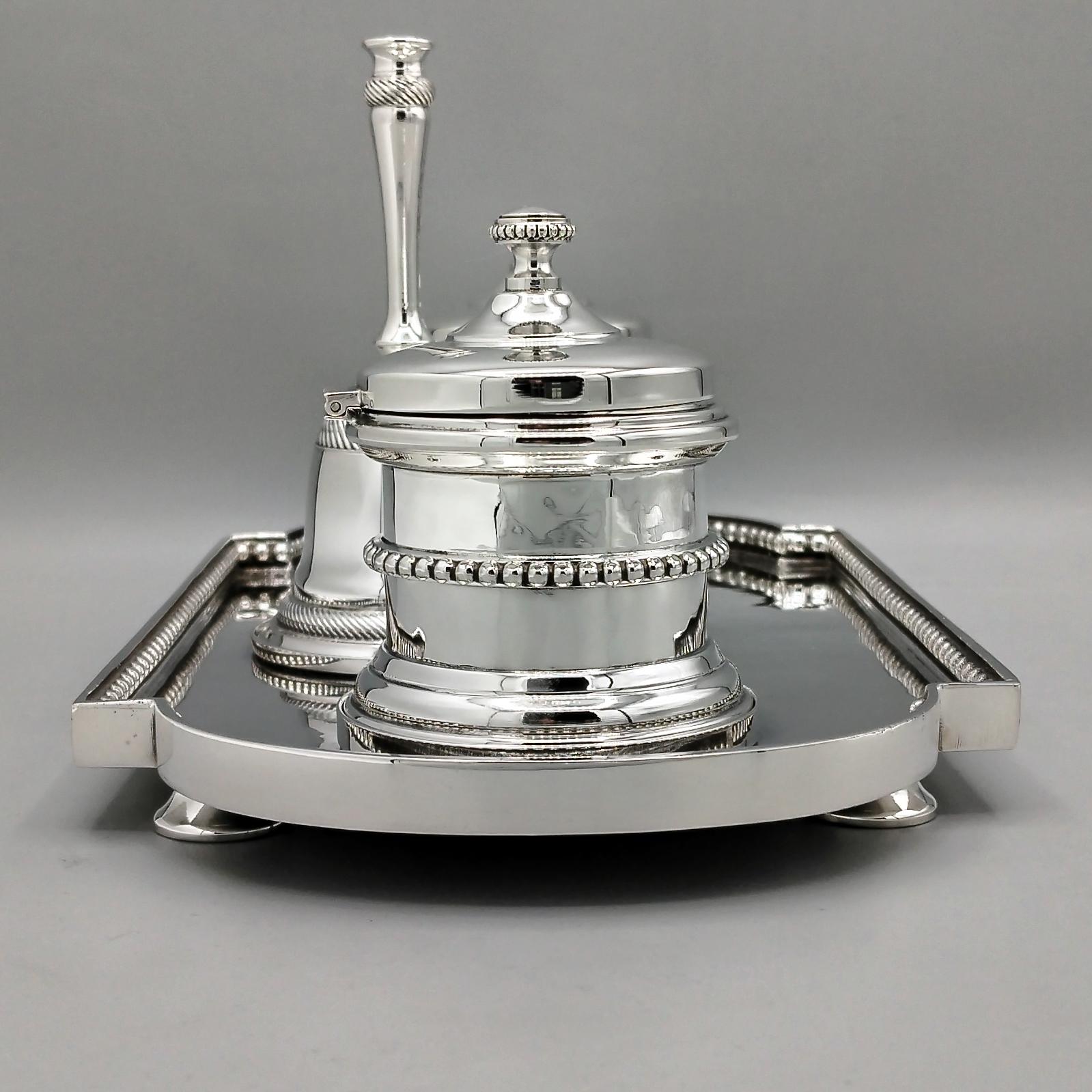 XX Century Italian Sterling Silver Inkstand with table bell in vendita 1