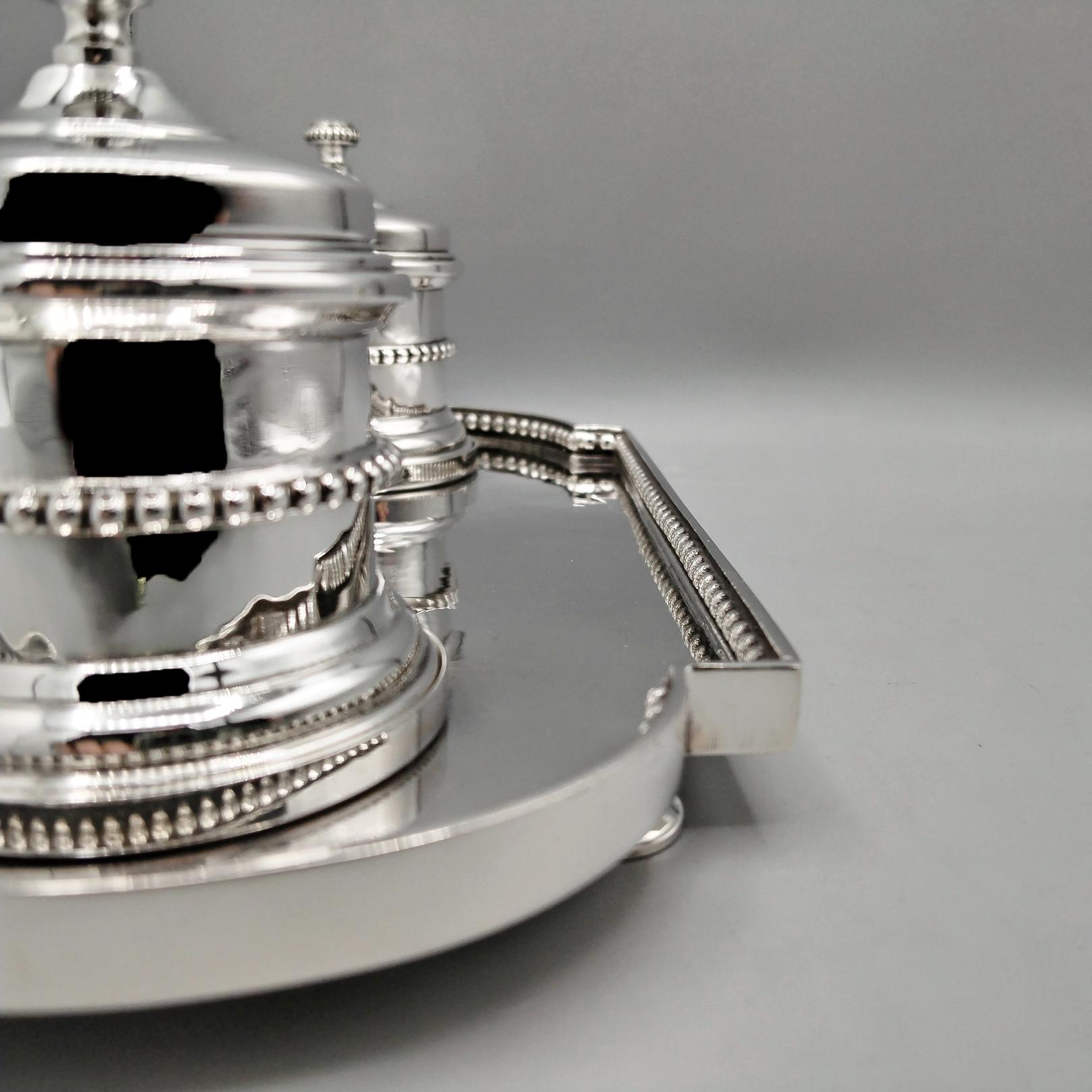 XX Century Italian Sterling Silver Inkstand with table bell in vendita 2