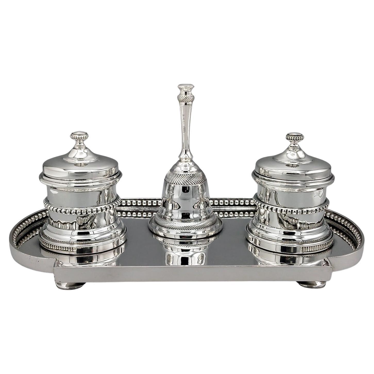 XX Century Italian Sterling Silver Inkstand with table bell in vendita
