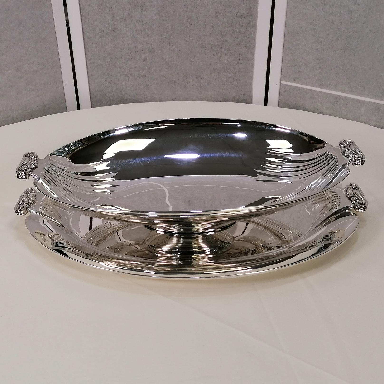 Neoclassical XX Century Italian Sterling Silver Neoclassic Style Centerpiece Jatte plus Tray