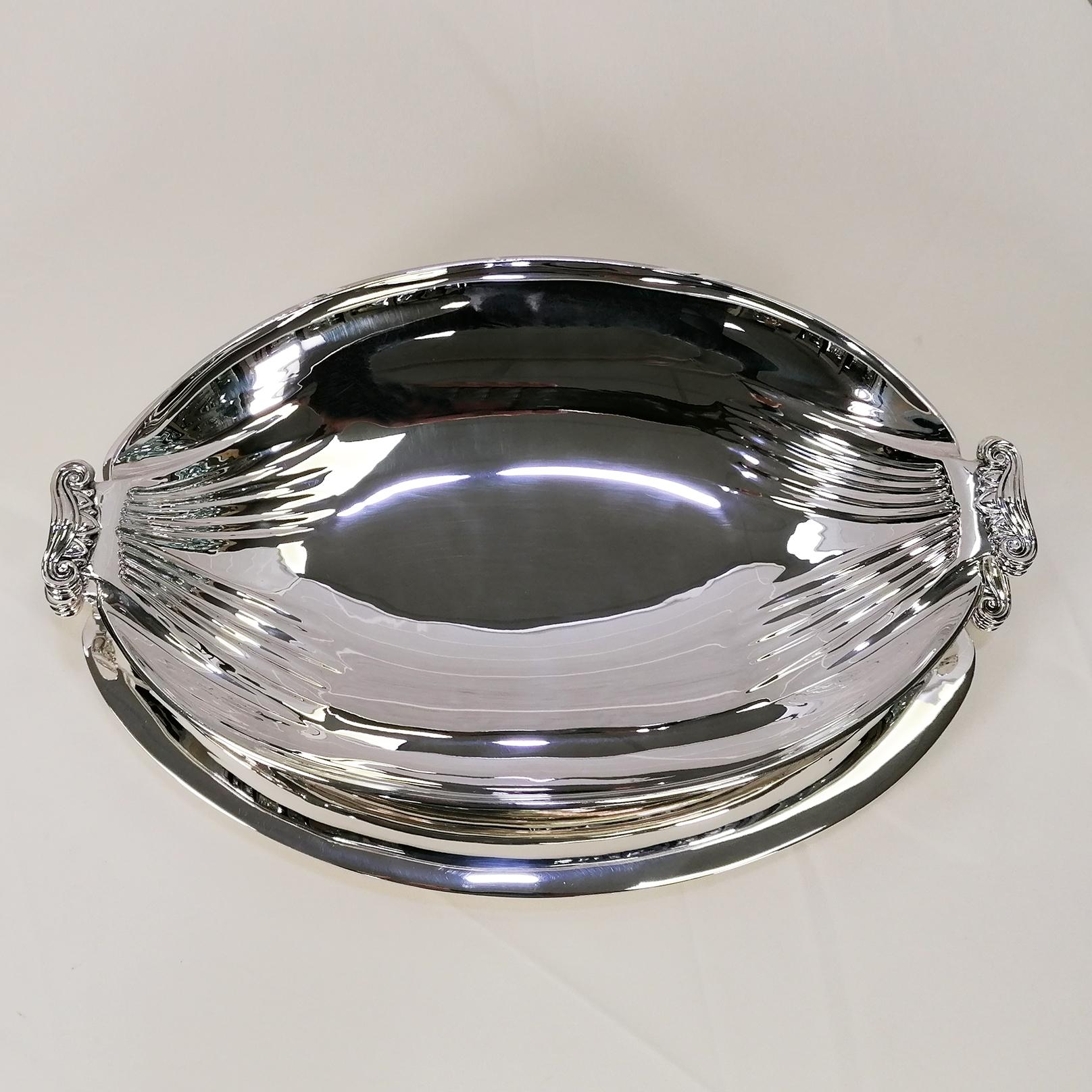 Forged XX Century Italian Sterling Silver Neoclassic Style Centerpiece Jatte plus Tray