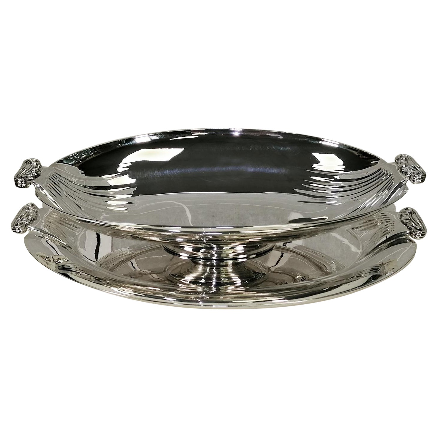 20th Century Italian Sterling Silver Neoclassic Style Centerpiece Jatte plus Tray