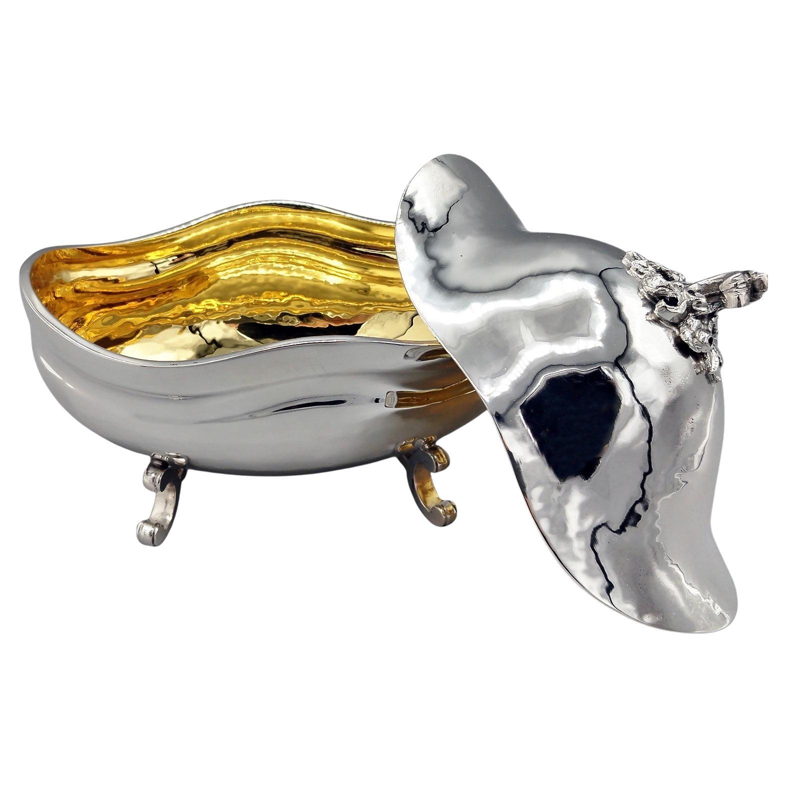 Azucarero ovalado de plata de ley italiana del siglo XX sobre pies