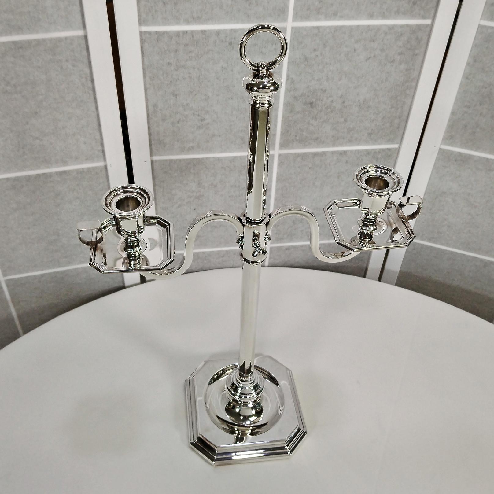 Siglo XX Italiano Plata de Ley TELESCOPICO Candelabro de 2 luces Queen Anne en venta