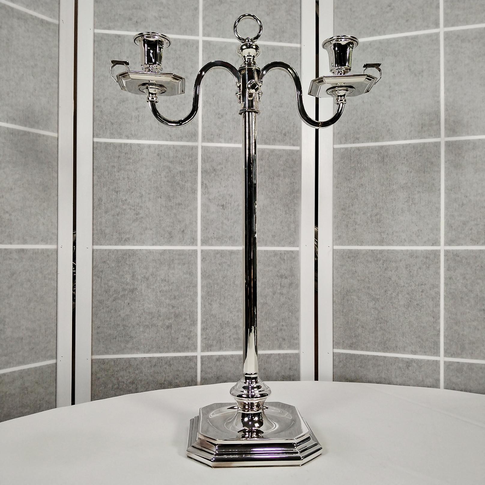 Siglo XX Italiano Plata de Ley TELESCOPICO Candelabro de 2 luces Hecho a mano en venta