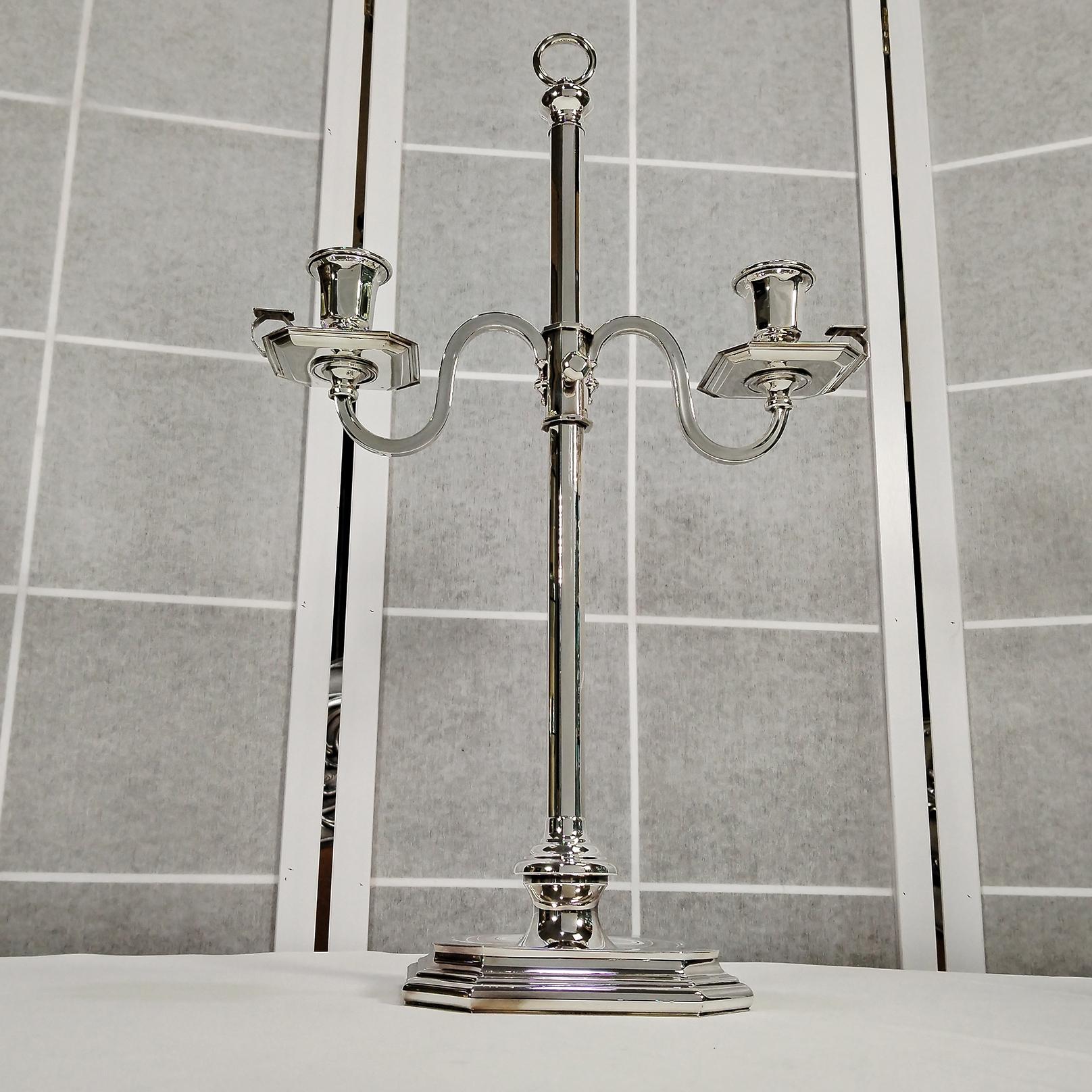Siglo XX Italiano Plata de Ley TELESCOPICO Candelabro de 2 luces en Excelente estado para la venta en VALENZA, IT