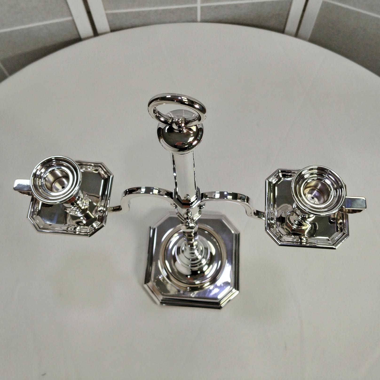 Siglo XX Italiano Plata de Ley TELESCOPICO Candelabro de 2 luces en venta 1