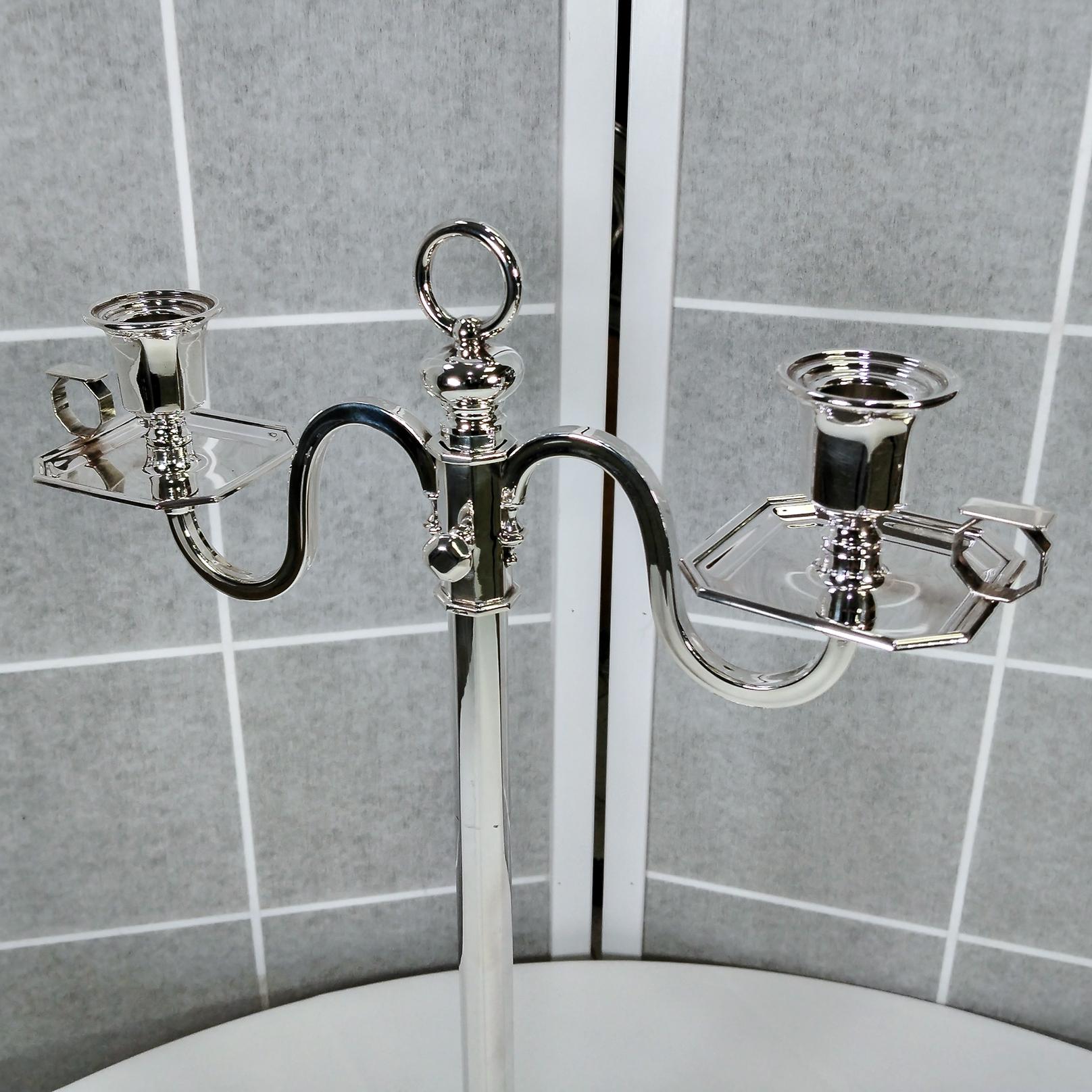 Siglo XX Italiano Plata de Ley TELESCOPICO Candelabro de 2 luces en venta 2