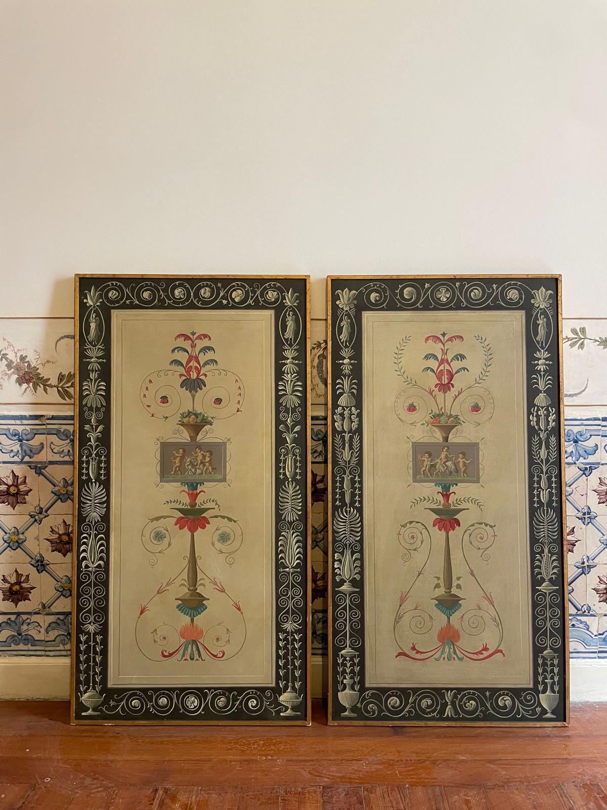 Hand-Painted XX Century Wall Decoration in Style of Pompeii  For Sale