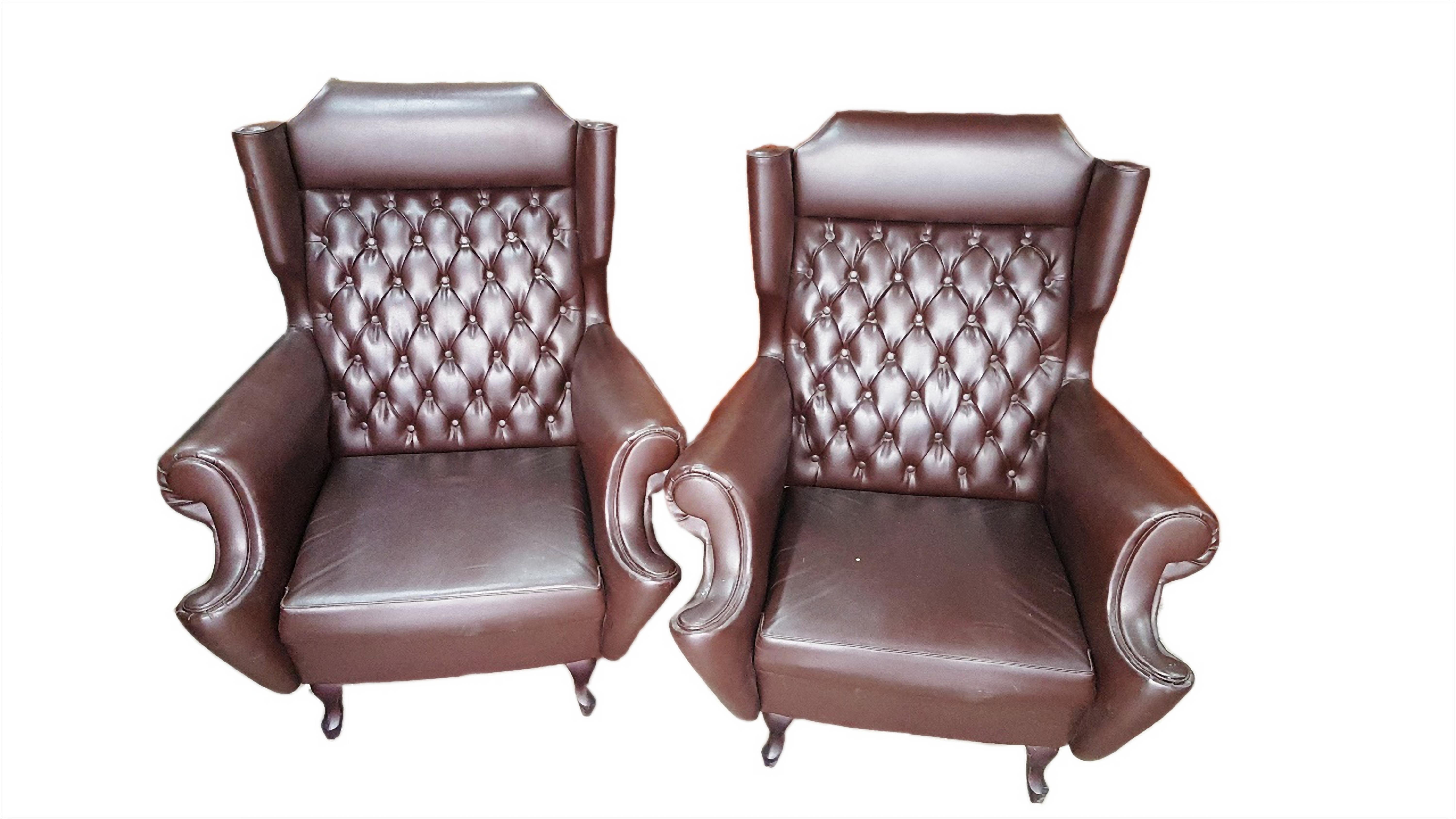 Pair of genuine leather armchairs. Vintage from the 1950s.
