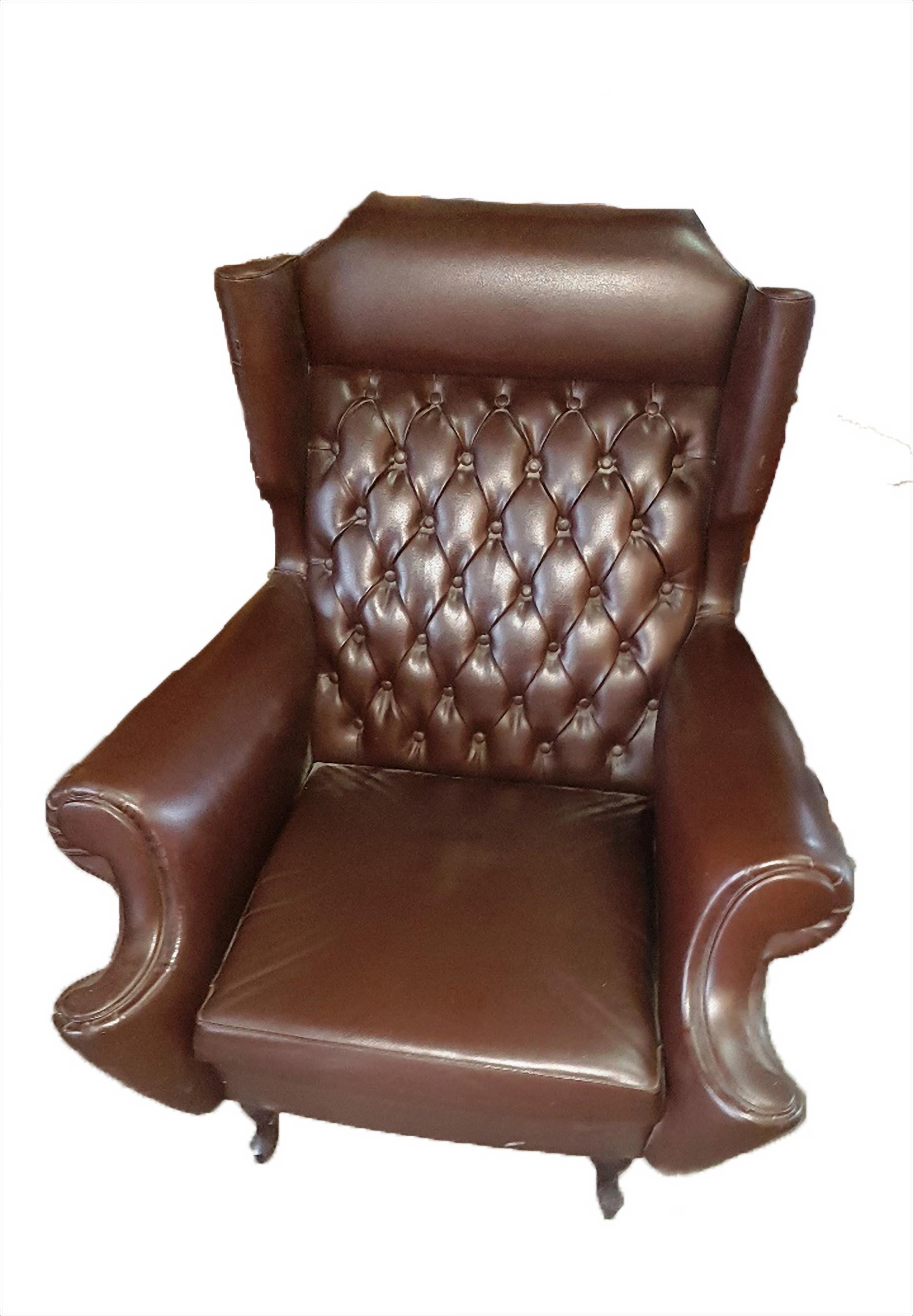 Italian XX Century Pair of Genuine Leather Armchairs, Vintage from the 1950s For Sale
