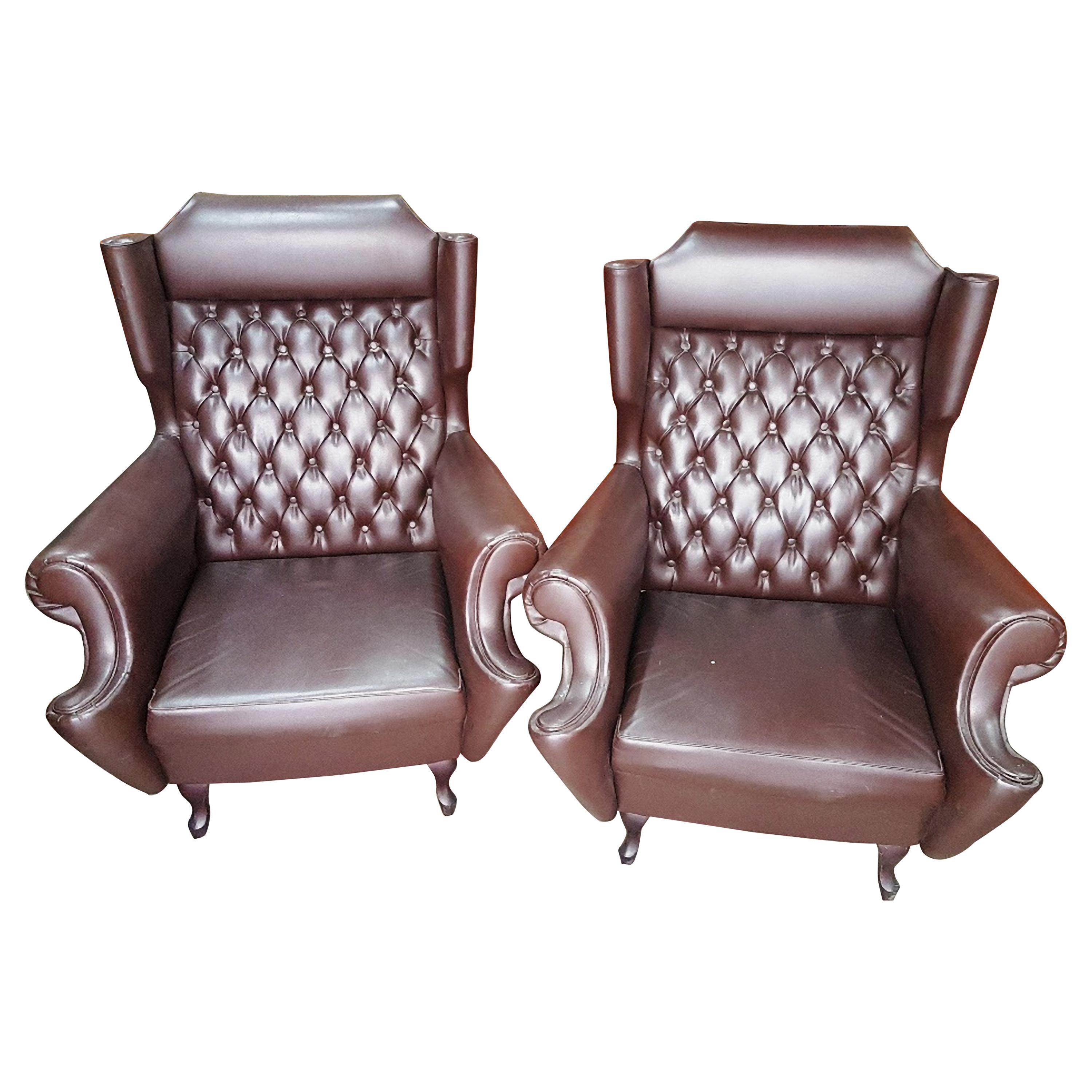 XX Century Pair of Genuine Leather Armchairs, Vintage from the 1950s For Sale