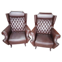 XX Century Pair of Genuine Leather Armchairs, Retro from the 1950s