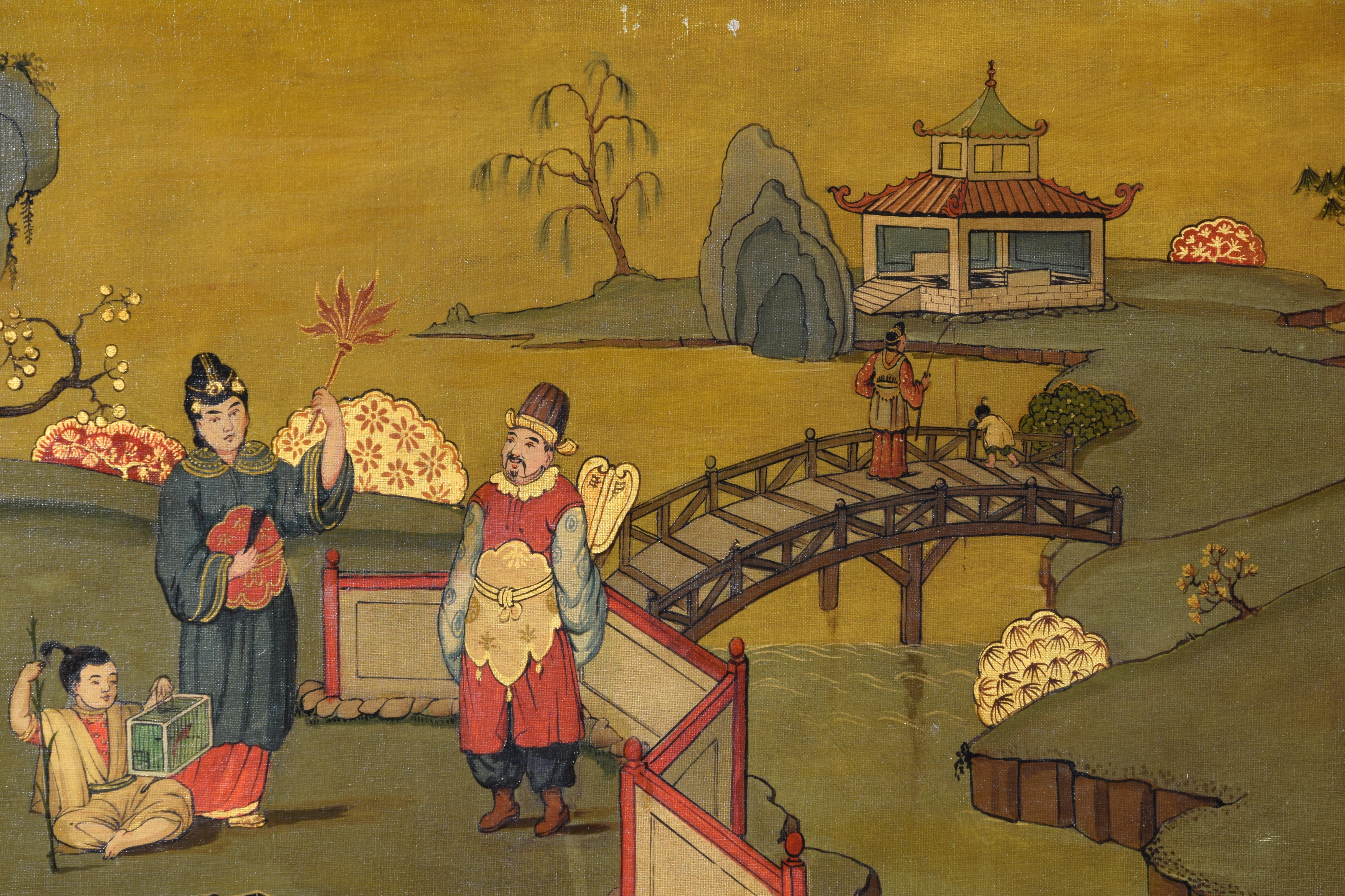 Paire de peintures à l'huile italiennes du XXe siècle représentant des paysages de chinoiseries  en vente 6