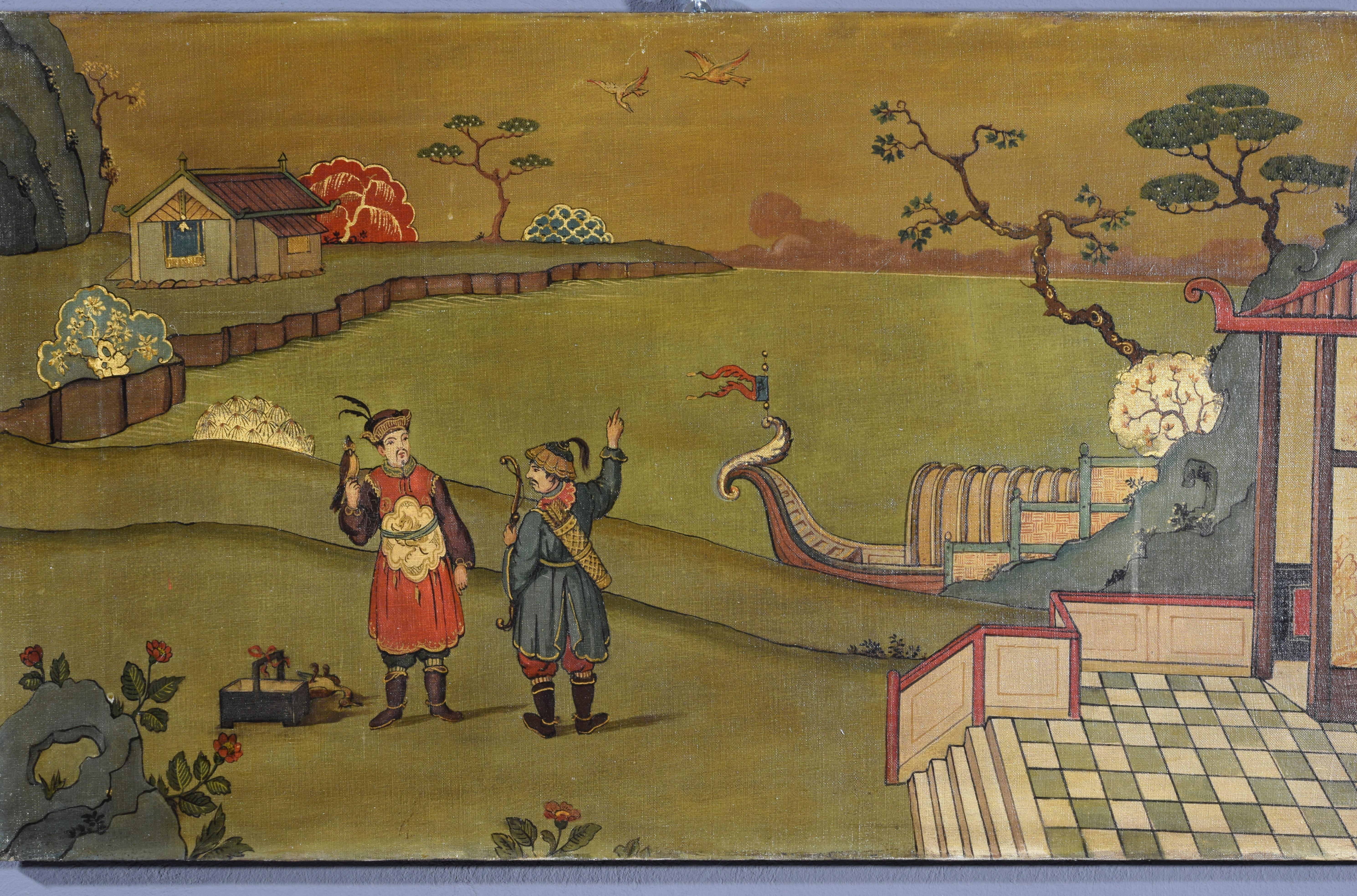 Paire de peintures à l'huile italiennes du XXe siècle représentant des paysages de chinoiseries  en vente 8