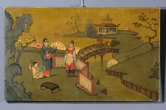 XX century, Pair of Italian Oil Paintings with Chinoiserie Landscapes