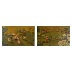 XX century, Pair of Italian Oil Paintings with Chinoiserie Landscapes 