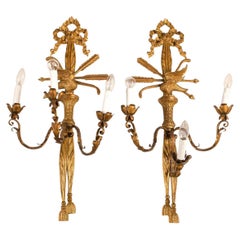 XX Century Pair of Polychrome Wood & Bronze from Flanders light Sconces