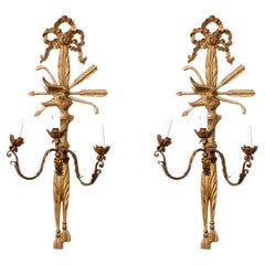 Vintage XX Century Pair of Polychrome Wood & Bronze from Flanders light Sconces