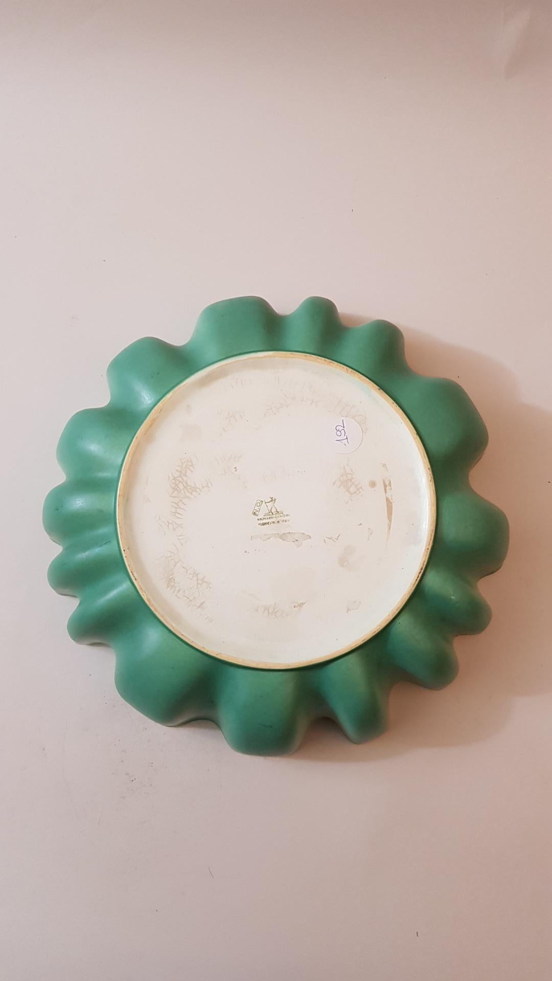 Arts and Crafts  Richard Ginori Gariboldi Green Yellow Ceramic Circle Bowl, 1940s