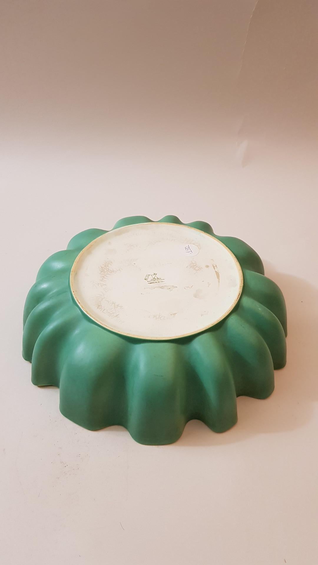  Richard Ginori Gariboldi Green Yellow Ceramic Circle Bowl, 1940s In Good Condition In Mondovì cn, Italia
