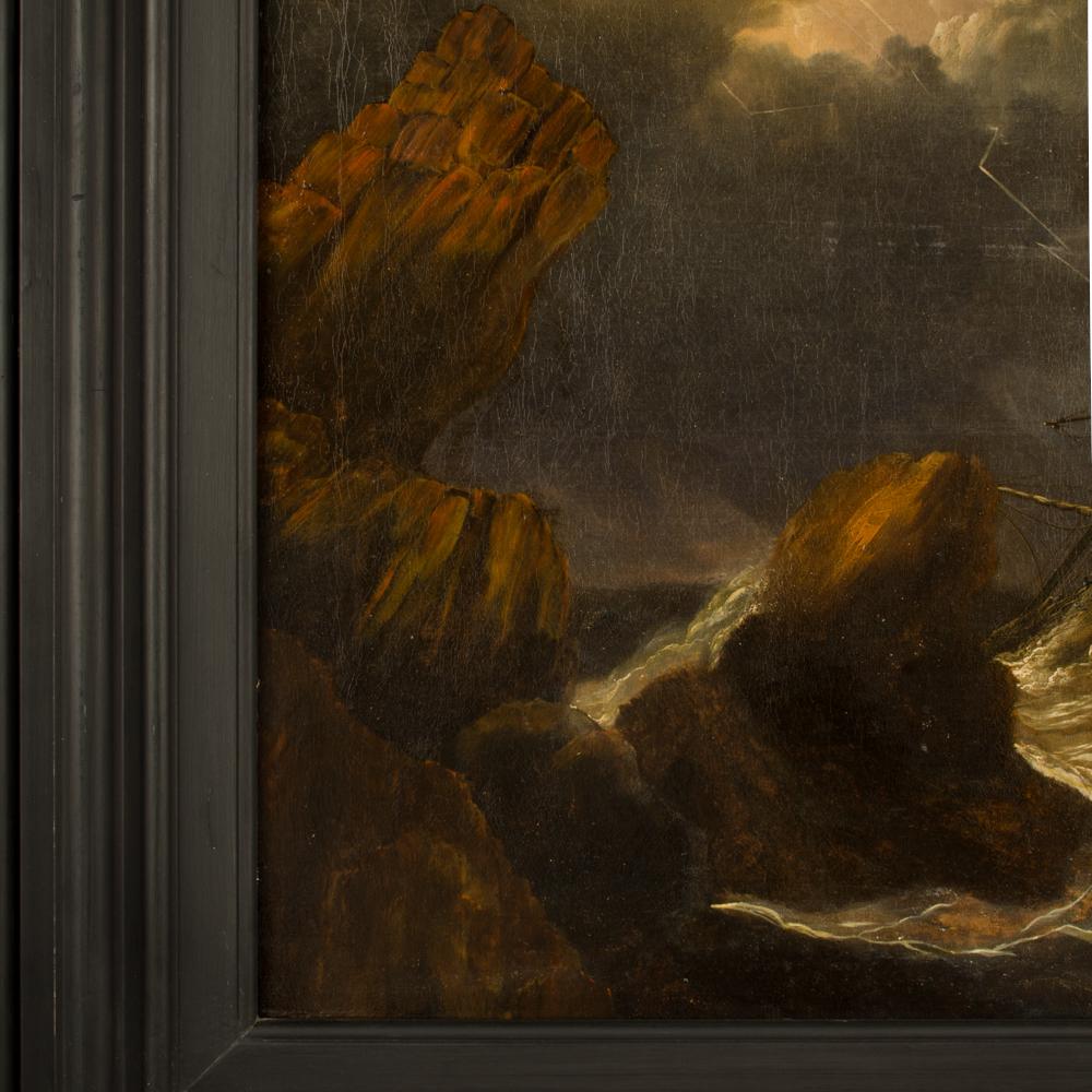 XIXe siècle Une grande et impressionnante peinture sur toile du 19e siècle représentant des navires, non signée. en vente