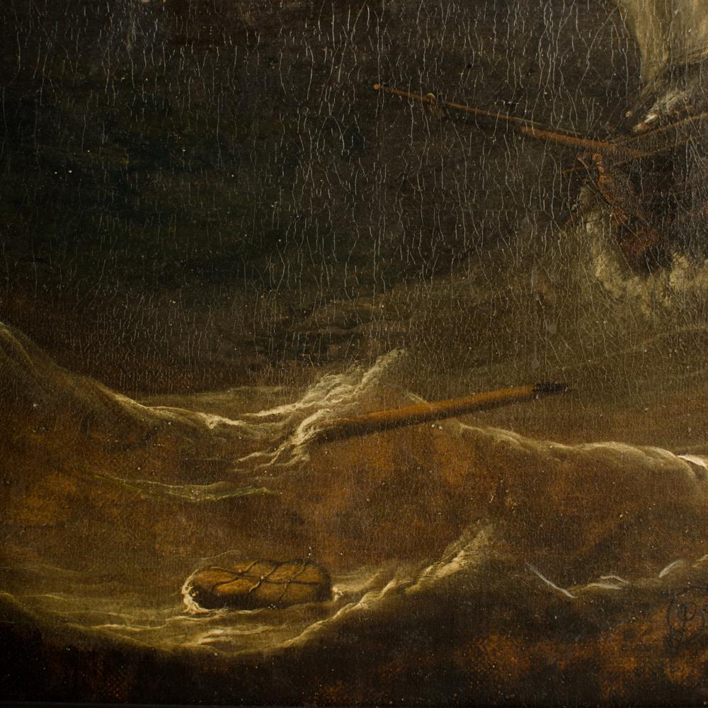 Une grande et impressionnante peinture sur toile du 19e siècle représentant des navires, non signée. en vente 4