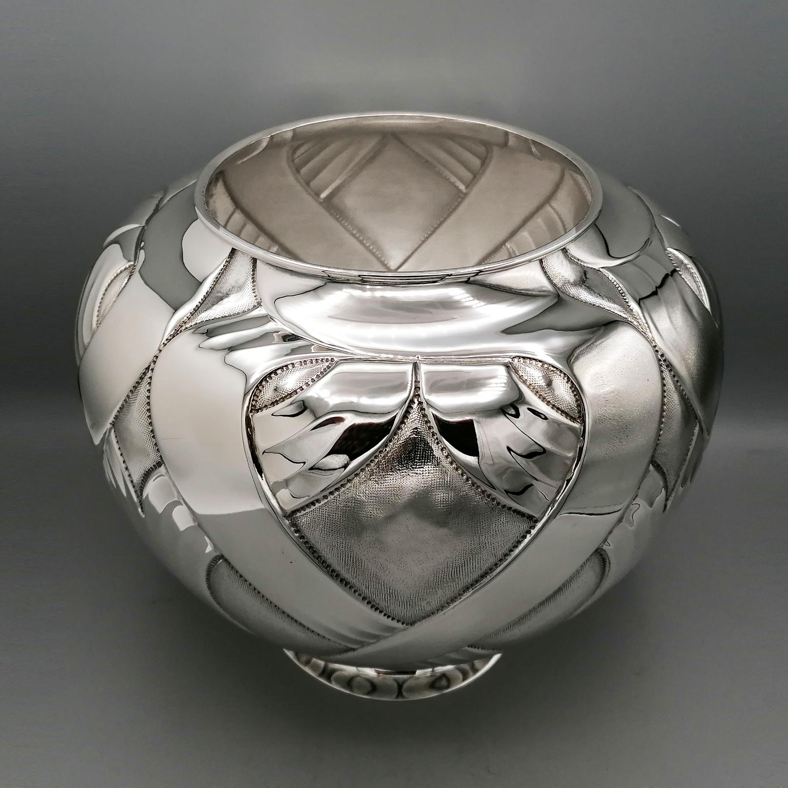 Engraved XXI° Century Italian Modern Sterling Silver Vase For Sale