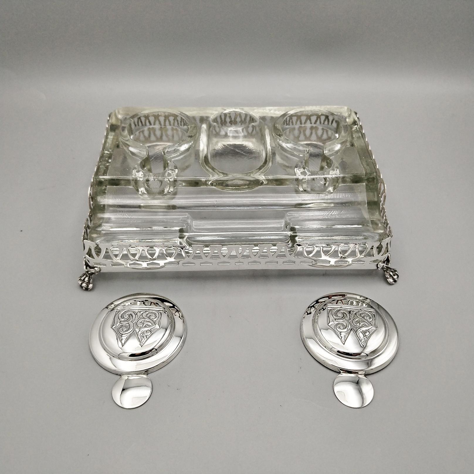 XXI Century English Sterling Silver and glass inkwell in vendita 3