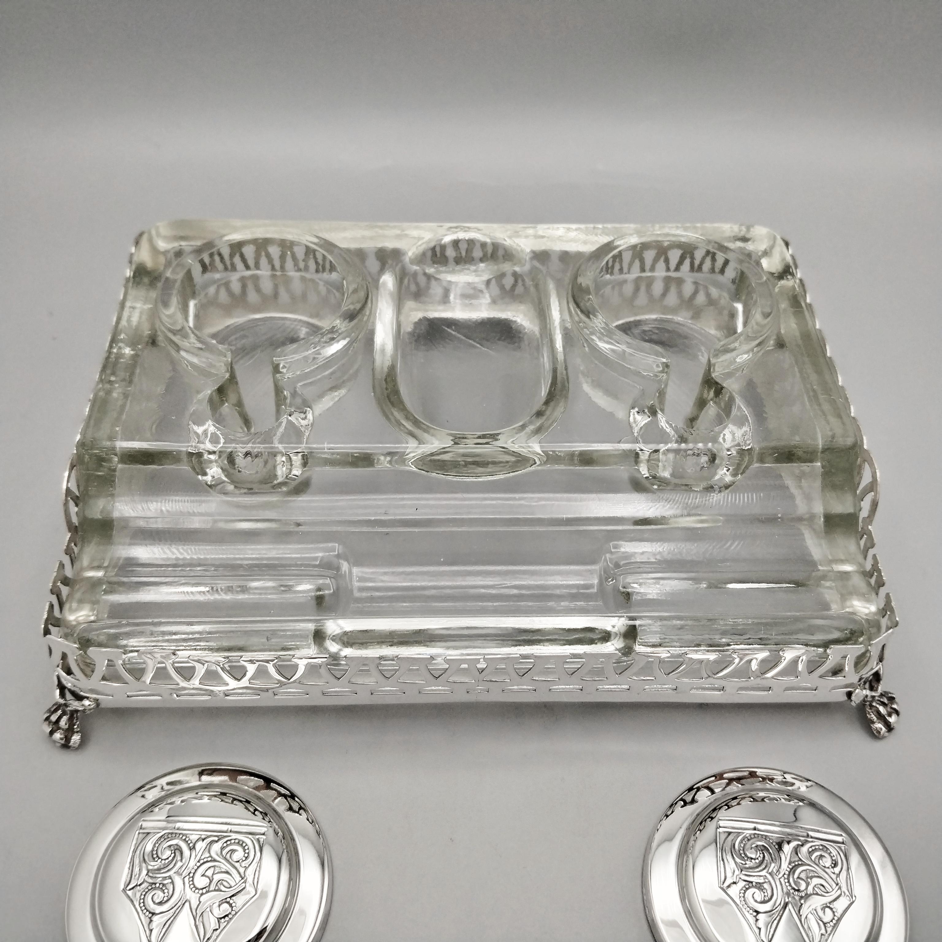 XXI Century English Sterling Silver and glass inkwell in vendita 4