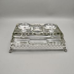 XXI Century English Sterling Silver and glass inkwell