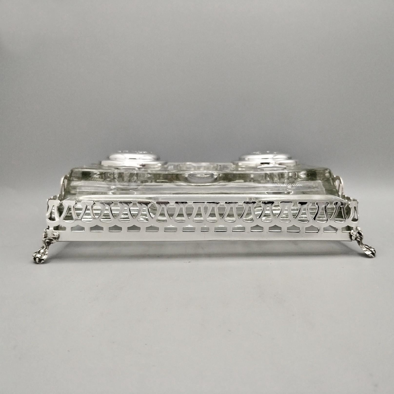 Altro XXI Century English Sterling Silver and glass inkwell in vendita