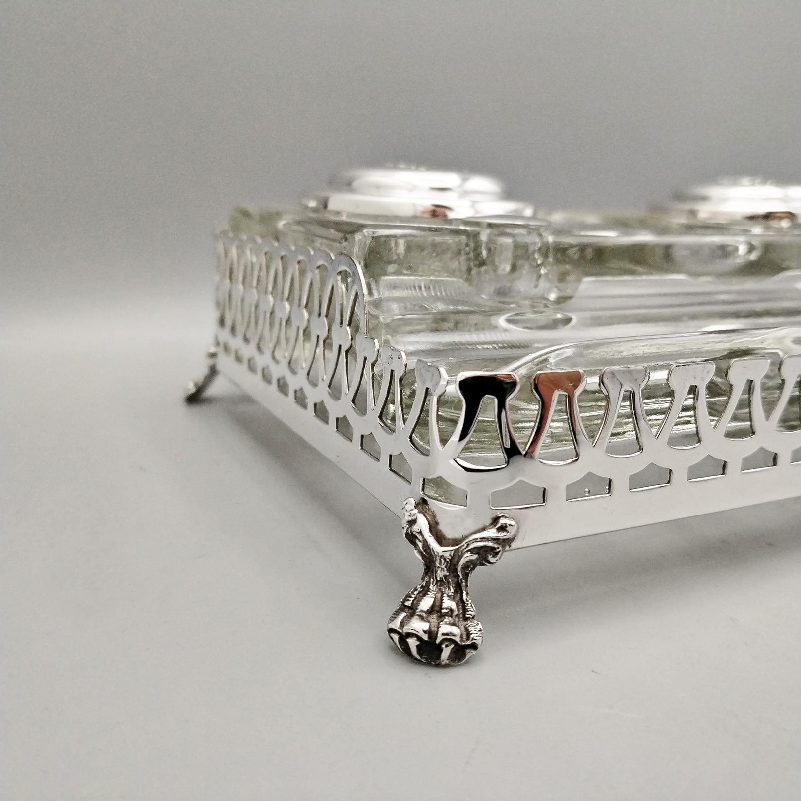 Forgiato XXI Century English Sterling Silver and glass inkwell in vendita